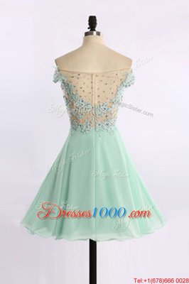 Off the Shoulder Cap Sleeves Zipper Mini Length Beading and Appliques Prom Evening Gown