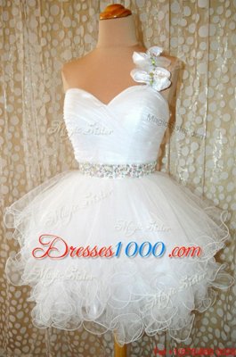 Best One Shoulder Sleeveless Organza Mini Length Zipper in White for with Beading