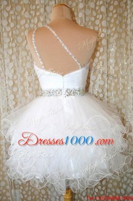 Best One Shoulder Sleeveless Organza Mini Length Zipper in White for with Beading