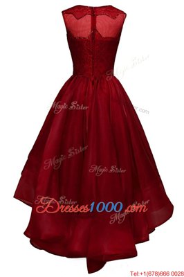 Wine Red Zipper Party Dress Beading Sleeveless High Low