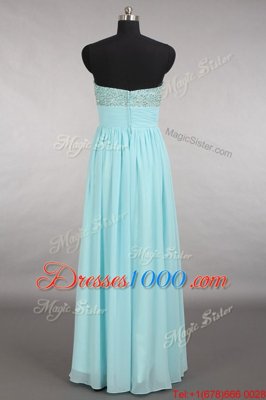 Aqua Blue Chiffon Zipper Homecoming Dress Sleeveless Floor Length Beading