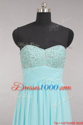 Aqua Blue Chiffon Zipper Homecoming Dress Sleeveless Floor Length Beading