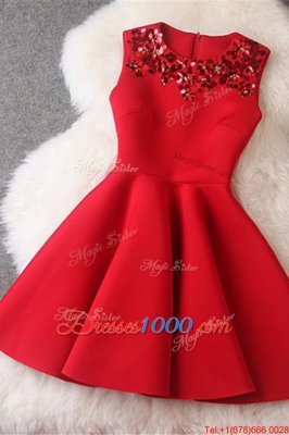 Scoop Sleeveless Satin Prom Party Dress Beading Zipper