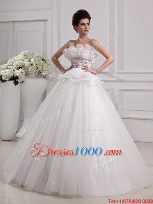 Trendy Sleeveless Floor Length Beading Zipper Bridal Gown with White
