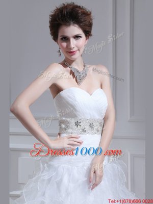 Organza Sweetheart Sleeveless Lace Up Beading and Ruffles Wedding Gowns in White