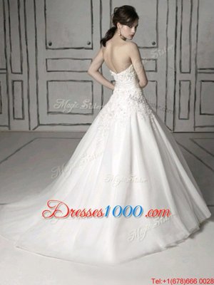 Gorgeous White Strapless Zipper Appliques Wedding Dresses Brush Train Sleeveless