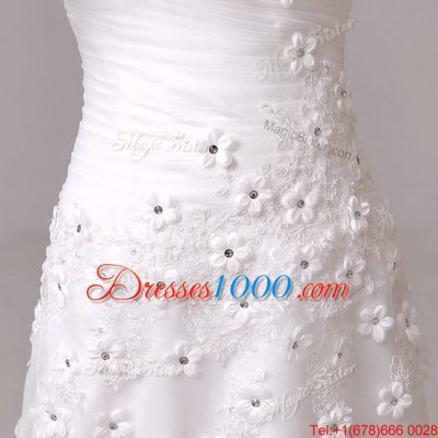 Unique With Train White Wedding Dress Sweetheart Sleeveless Brush Train Lace Up