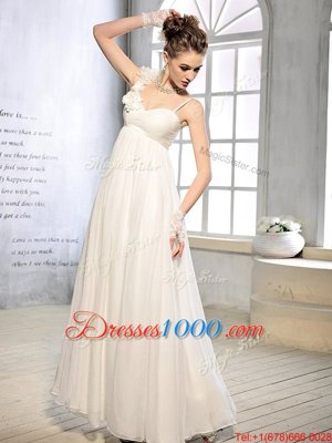 Smart Sleeveless Lace Up Floor Length Ruching and Hand Made Flower Bridal Gown