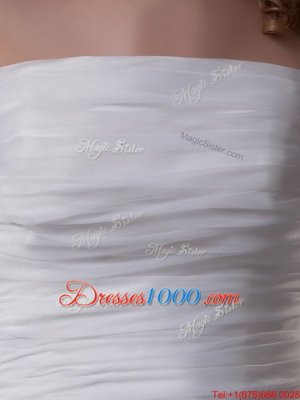 New Arrival Ruffles and Ruching Wedding Dress White Lace Up Sleeveless Brush Train