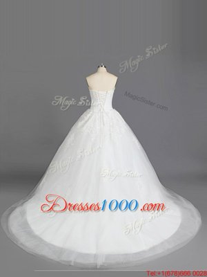 Pretty Sleeveless Court Train Lace Up With Train Beading and Appliques Wedding Dress