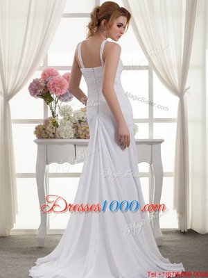 White Sleeveless Ruching Zipper Bridal Gown