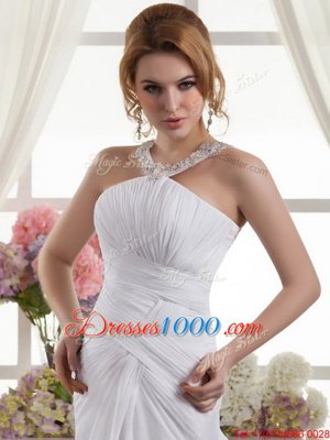 White Sleeveless Ruching Zipper Bridal Gown