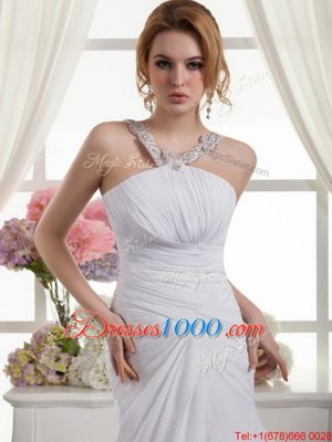 White Sleeveless Ruching Zipper Bridal Gown