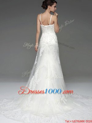 Cheap Sleeveless Brush Train Lace and Appliques Zipper Wedding Gowns