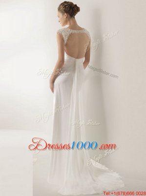 Sleeveless Brush Train Backless With Train Ruching Wedding Dress