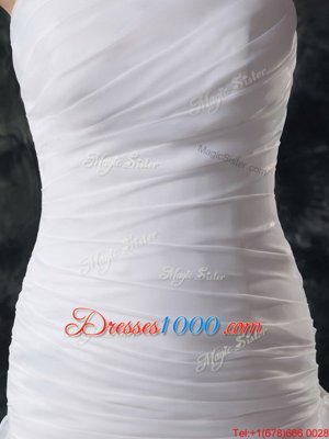 Sumptuous Sweetheart Sleeveless Fabric With Rolling Flowers Wedding Gowns Ruffles and Ruching Brush Train Lace Up