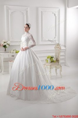 Super Long Sleeves Sweep Train Zipper Lace Wedding Dress