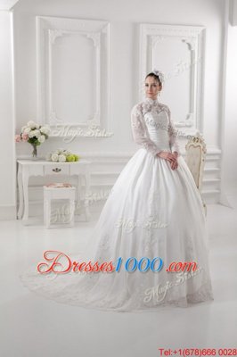 Super Long Sleeves Sweep Train Zipper Lace Wedding Dress