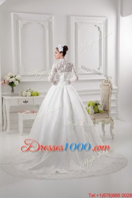 Super Long Sleeves Sweep Train Zipper Lace Wedding Dress