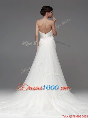 Nice Sleeveless Lace Zipper Bridal Gown with White Brush Train