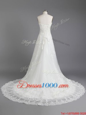 Lace Sleeveless With Train Wedding Gown Court Train and Beading and Lace