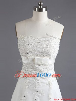 Lace Sleeveless With Train Wedding Gown Court Train and Beading and Lace
