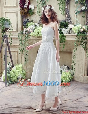 On Sale Strapless Sleeveless Lace Wedding Dresses Lace and Hand Made Flower Lace Up