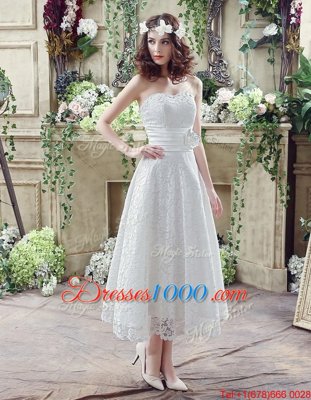 On Sale Strapless Sleeveless Lace Wedding Dresses Lace and Hand Made Flower Lace Up