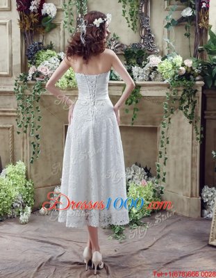 On Sale Strapless Sleeveless Lace Wedding Dresses Lace and Hand Made Flower Lace Up