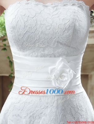 On Sale Strapless Sleeveless Lace Wedding Dresses Lace and Hand Made Flower Lace Up