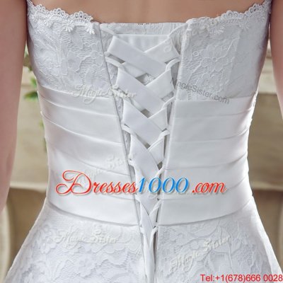 On Sale Strapless Sleeveless Lace Wedding Dresses Lace and Hand Made Flower Lace Up