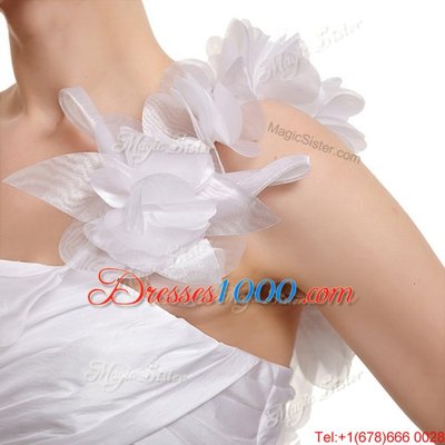 White Lace Up Wedding Gown Ruching and Pick Ups Sleeveless With Train Court Train