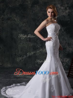 New Style Mermaid Wedding Dress White Strapless Lace Sleeveless Lace Up