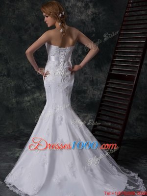 New Style Mermaid Wedding Dress White Strapless Lace Sleeveless Lace Up