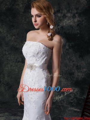 New Style Mermaid Wedding Dress White Strapless Lace Sleeveless Lace Up