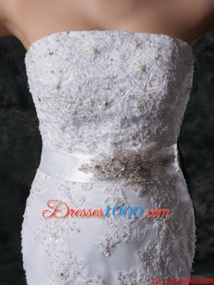 New Style Mermaid Wedding Dress White Strapless Lace Sleeveless Lace Up