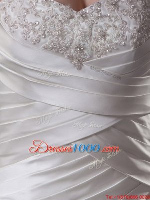 Super Mermaid White Sweetheart Lace Up Beading and Ruching Wedding Dresses Court Train Sleeveless