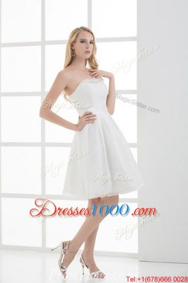 Mini Length A-line Sleeveless White Wedding Gowns Lace Up