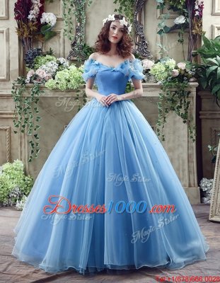 Blue Wedding Dresses Wedding Party and For with Ruching and Bowknot Off The Shoulder Sleeveless Lace Up
