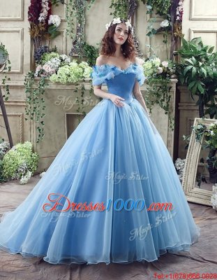 Blue Wedding Dresses Wedding Party and For with Ruching and Bowknot Off The Shoulder Sleeveless Lace Up