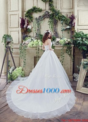 Popular White Lace Up Wedding Gowns Beading Sleeveless Court Train