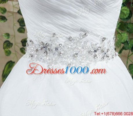 Popular White Lace Up Wedding Gowns Beading Sleeveless Court Train