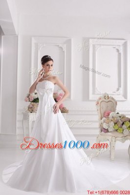 Adorable White Sleeveless Satin Court Train Lace Up Wedding Dresses for Wedding Party