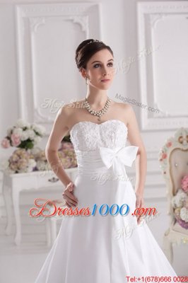 Adorable White Sleeveless Satin Court Train Lace Up Wedding Dresses for Wedding Party