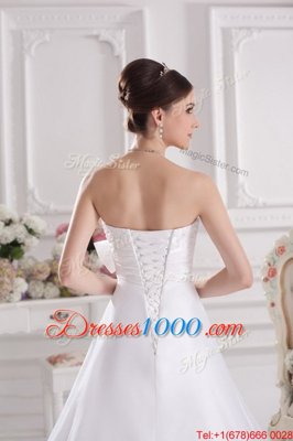 Adorable White Sleeveless Satin Court Train Lace Up Wedding Dresses for Wedding Party