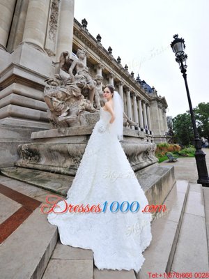 White Bridal Gown Wedding Party and For with Lace Sweetheart Sleeveless Brush Train Lace Up