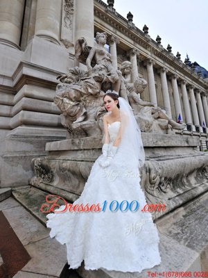 White Bridal Gown Wedding Party and For with Lace Sweetheart Sleeveless Brush Train Lace Up