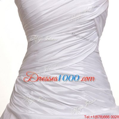 Elegant Ruching and Pick Ups Wedding Dresses White Lace Up Sleeveless With Train Court Train
