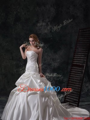 Mermaid White Strapless Neckline Beading and Ruching and Pick Ups Wedding Gowns Sleeveless Lace Up