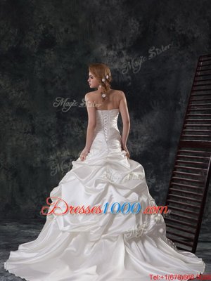 Mermaid White Strapless Neckline Beading and Ruching and Pick Ups Wedding Gowns Sleeveless Lace Up